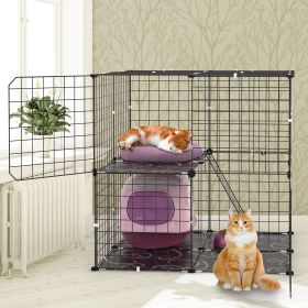 2Tier Cat Cage Playpen Indoor Pet Enclosures Kitten Kennel House Detachable Cat Crate with Climbing Ladder 2 Doors for 1-2 Cats for Ferret Squirrel Sm