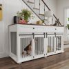 63'' Large Dog Crate Furniture for Double Dog, Wooden Dog Kennel with 2 Drawers,Divider and Sliding Door