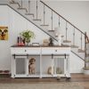 63'' Large Dog Crate Furniture for Double Dog, Wooden Dog Kennel with 2 Drawers,Divider and Sliding Door