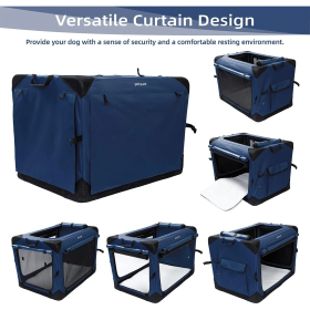 Dog Crate with Curtains, Travel Dog Crate for Airflow and Calm, Soft Pet Dog Kennel with Portable Bag and More Chew Proof Mesh, Indoor Outdoor (fitting (of apparel): L, Color: Navy Blue)