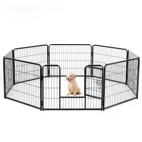 Dog Playpen Indoor with Door, Fence for Small Pet Animals, Puppy Cage with Gate for Yard Outdoor, 8 Panel 24 Inch Tall, Black (Color: as Pic)