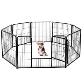 Dog Playpen Indoor with Door, Fence for Small Pet Animals, Puppy Cage with Gate for Yard Outdoor, 8 Panel 32 Inch Tall, Black (Color: as Pic)