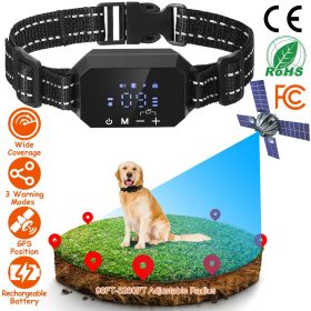 Wireless GPS Dog Fence Rechargeable Waterproof Electric Dog Collar 98-3280FT Adjustable Radius Pet Containment System Outdoor for Large Medium Dogs (Color: Black)